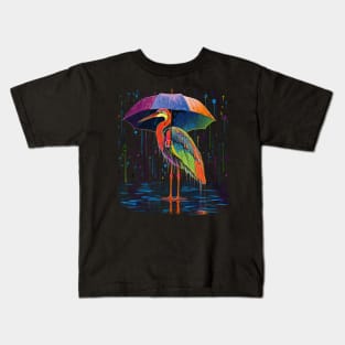 Heron Rainy Day With Umbrella Kids T-Shirt